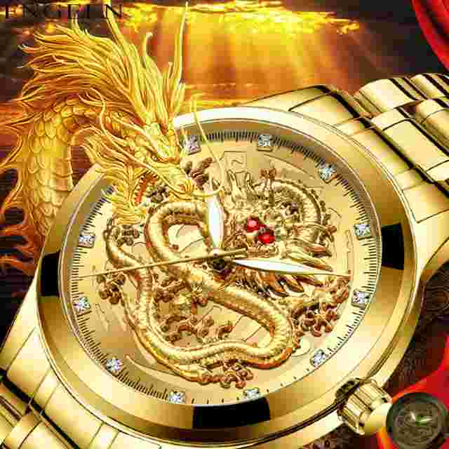 Fashion Luxury Quartz Waterproof Stainless Steel FNGEENMen's Watch Dragon Style