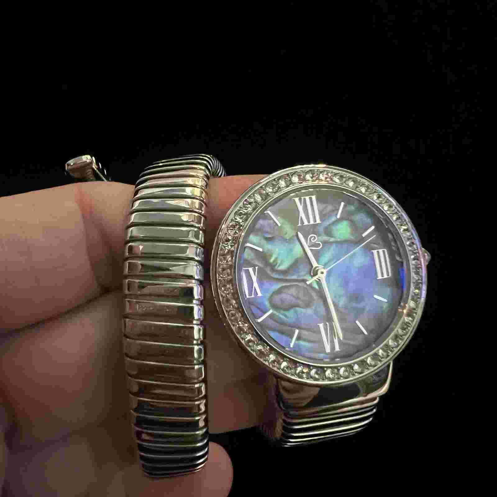 Colleen Lopez Round Dial Coil Wrap Bracelet Watch, Abalone / Silvertone LP