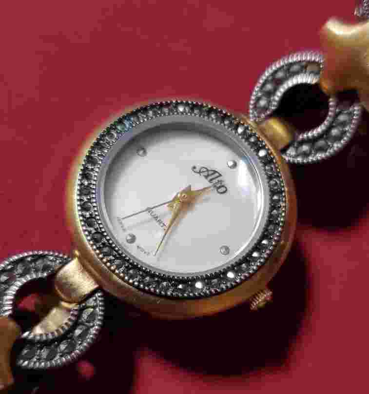 Bronze & Marcasite Quartz Watch By ALTO