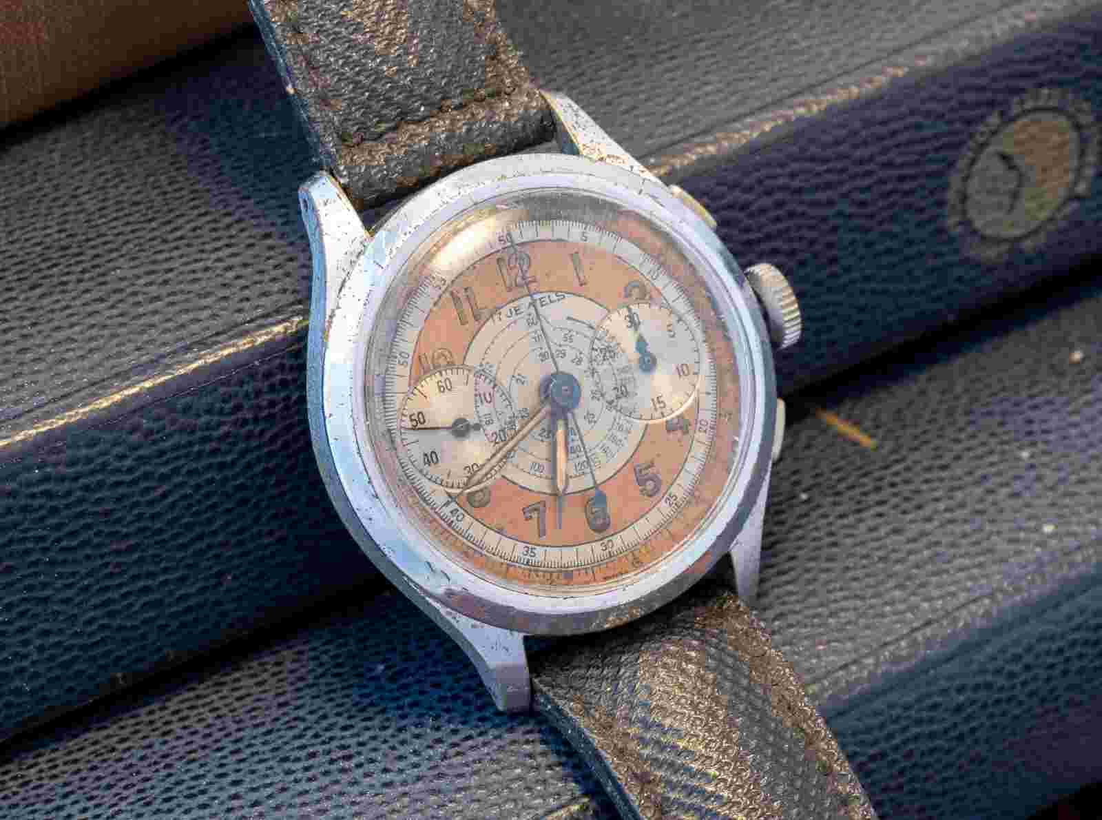 Vintage BIG Military Chronograph Unmarked Snail Dial SERVICED WITH WARRANTY
