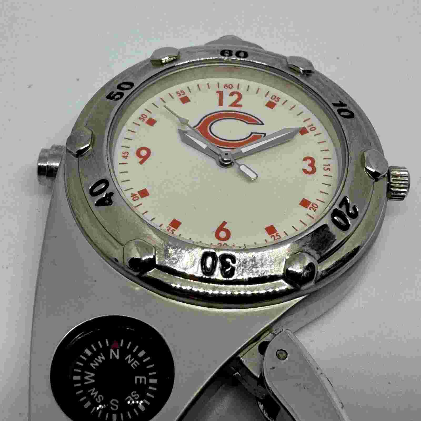NFL Chicago Bears Analog Pocket Watch Men Compass Flash Light Snap-on New Batter
