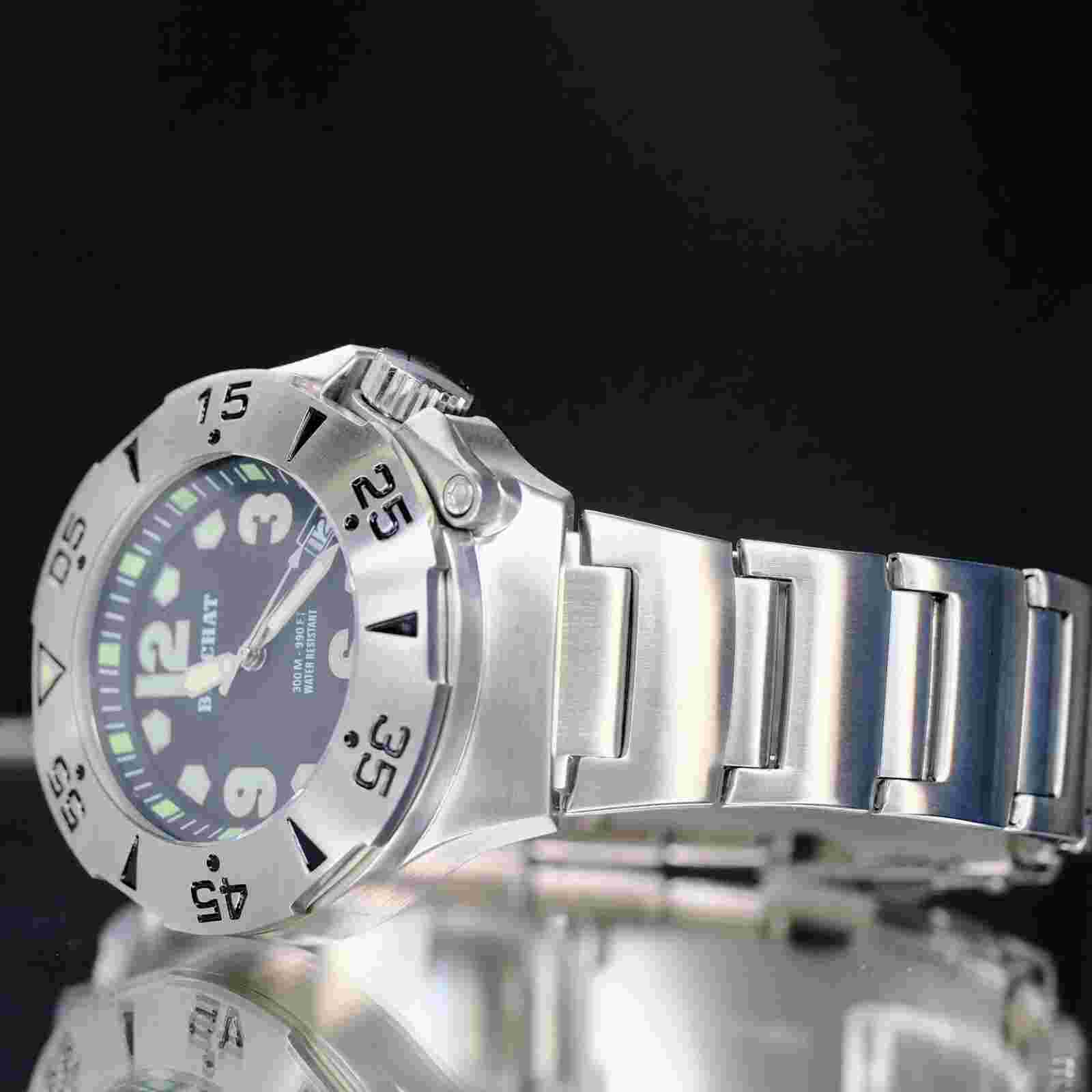 BEUCHAT X-LIFE 0505 DIVERS MENS WATCH BLACK LUMINOUS DIAL ROTATING BEZEL 300M