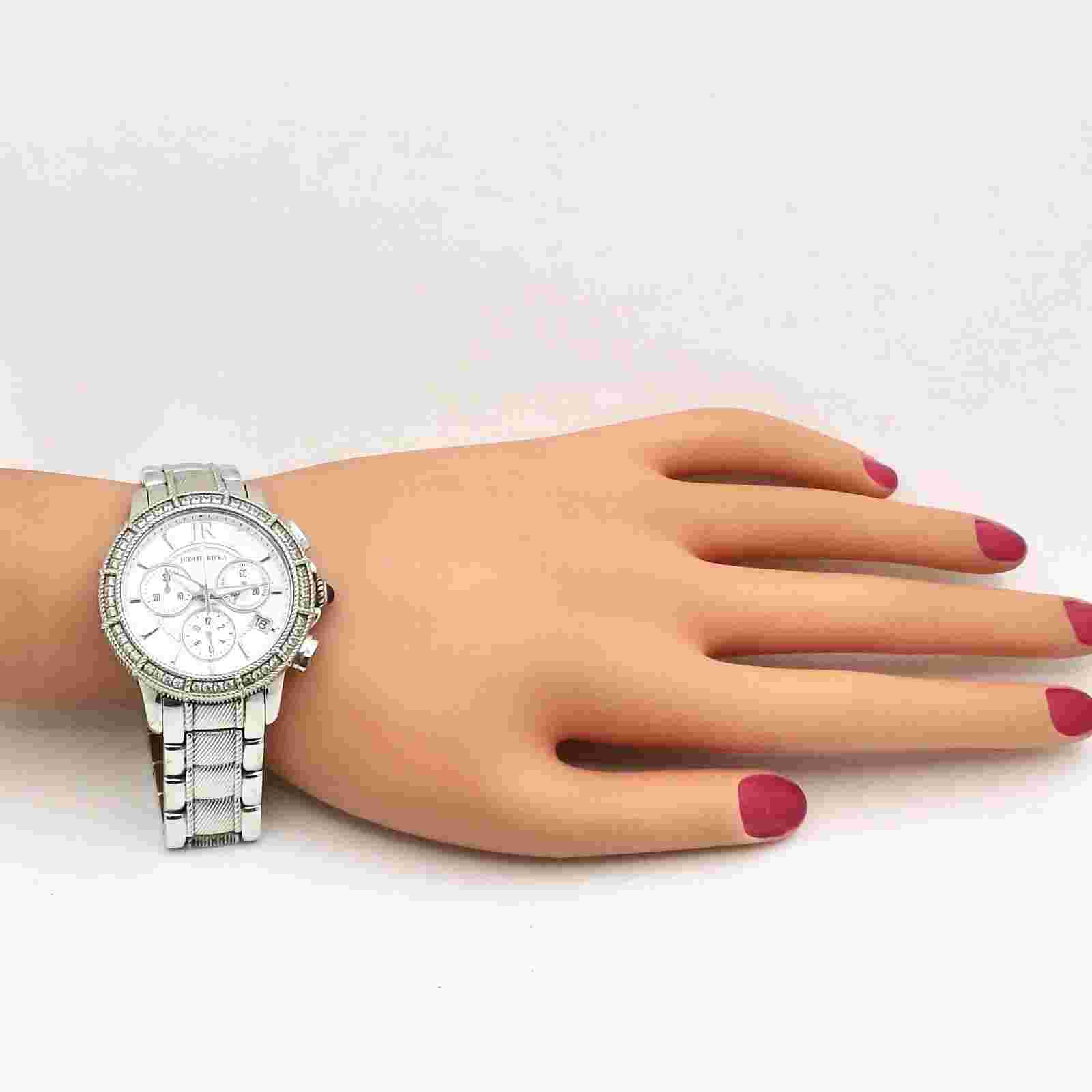 Judith Ripka cz Bezel Mother of Pearl Stainless Steel Chronograph Ladies Watch