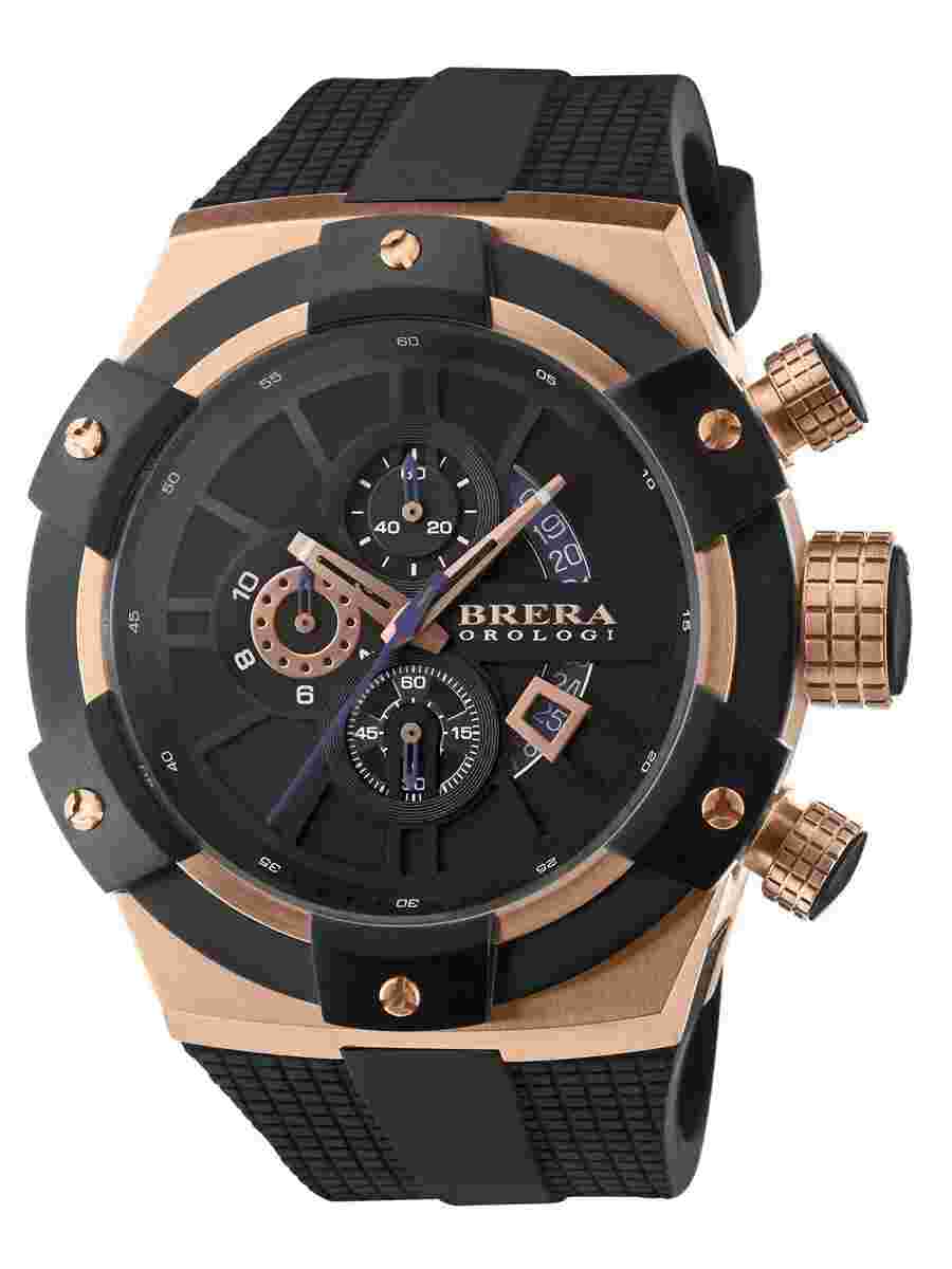 NEW Brera Orologi SUPERSPORTIVO Italian Black Rosegold IP Mens Watch BRSSC4902