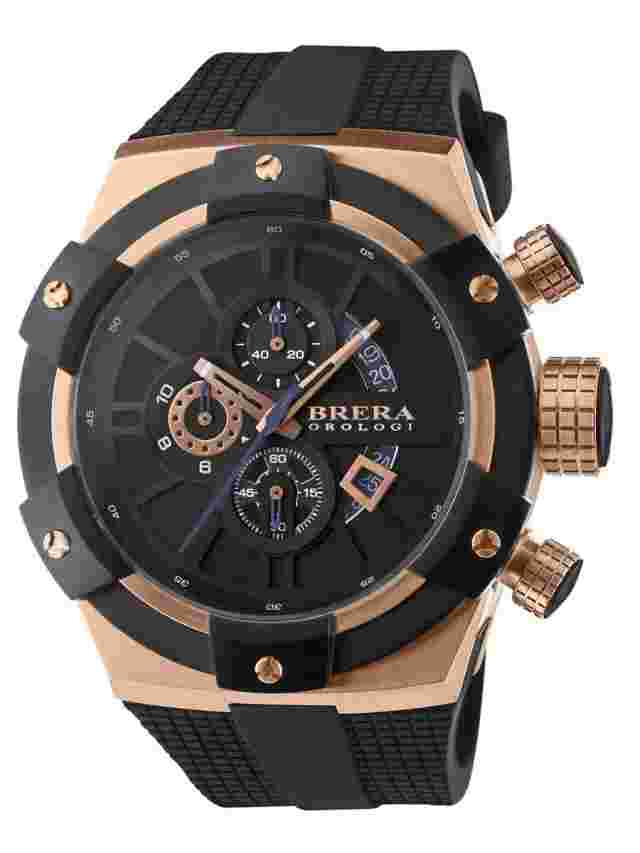 NEW Brera Orologi SUPERSPORTIVO Italian Black Rosegold IP Mens Watch BRSSC4902