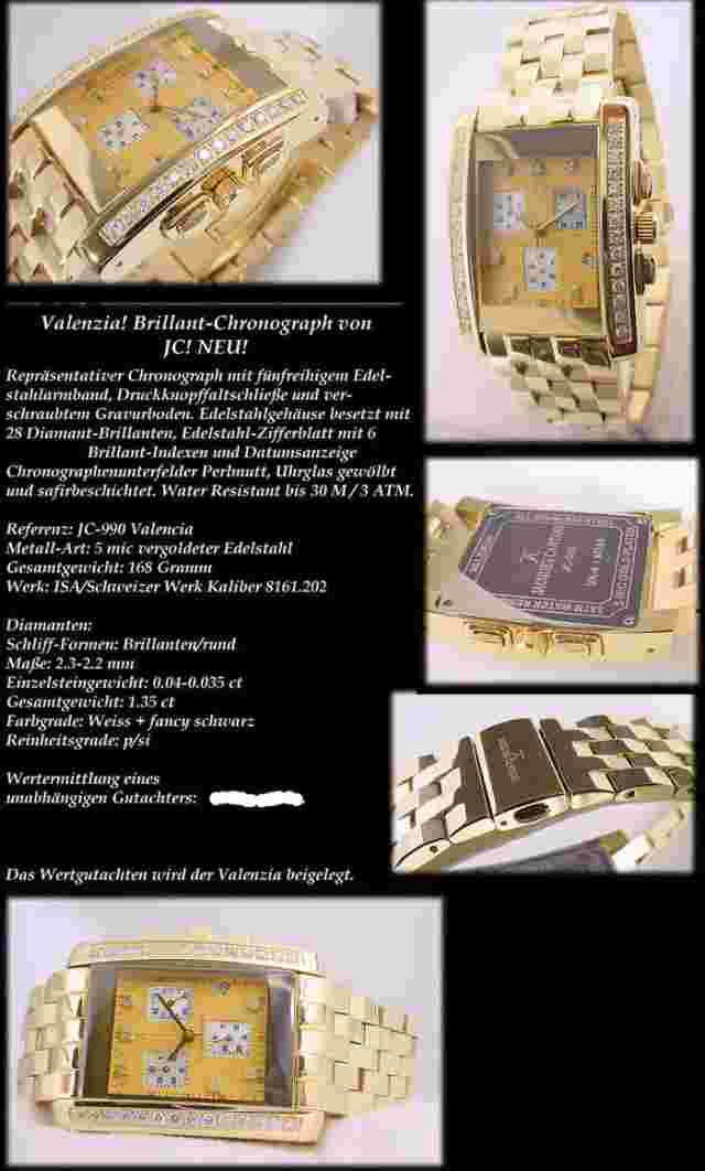 JACQUES CANTANI Valenzia Chronograph Mens Watch 1,35 Carat Diamonds 5 Mic.platt