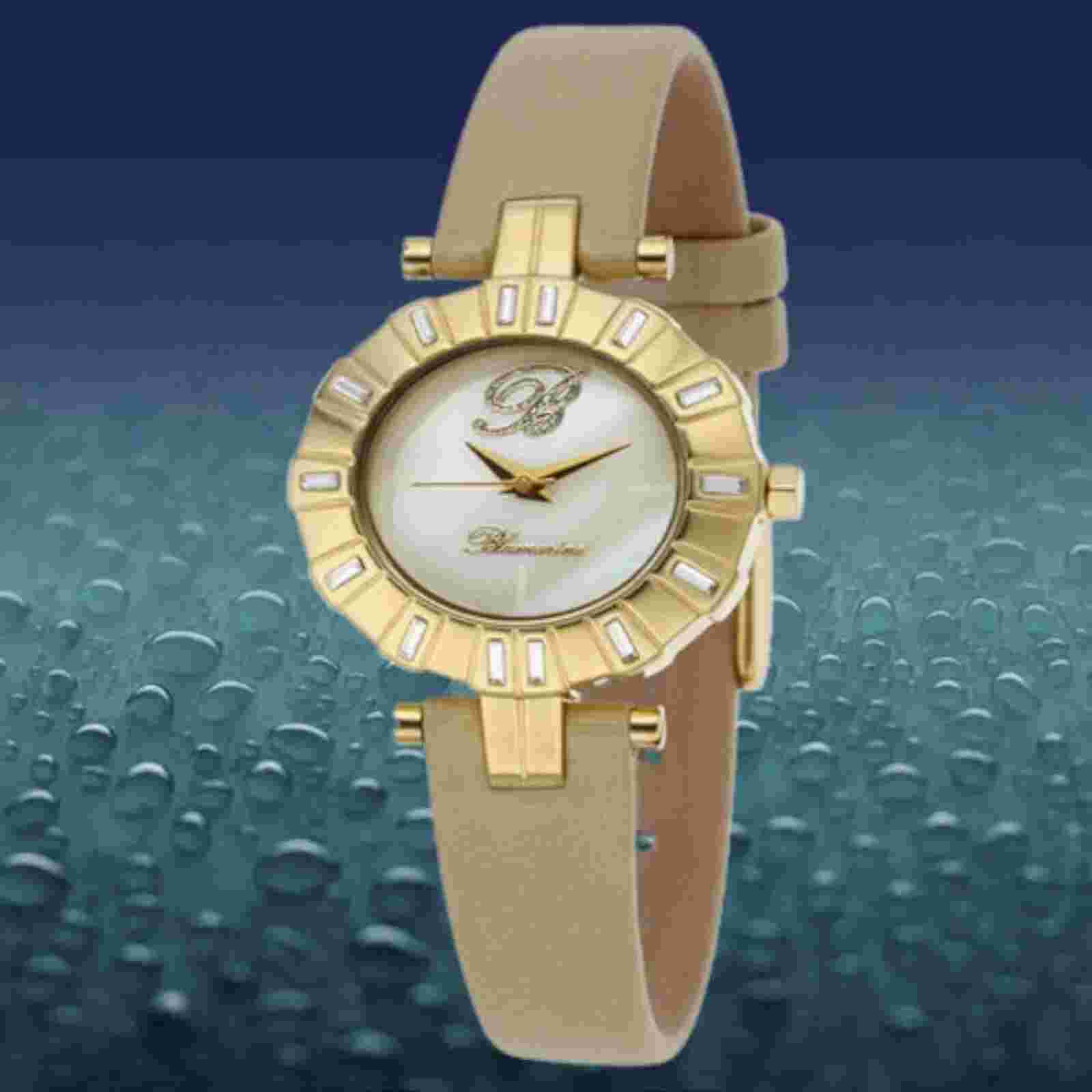 NEW Blumarine 3151LS/01 Women's Essence Crystal MOP Dial Beige Strap Gold Watch