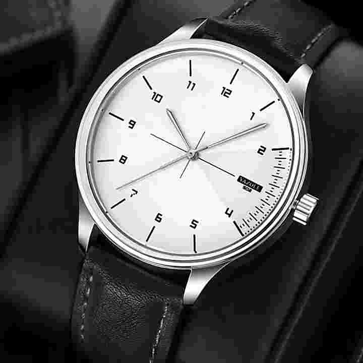 Mens Black Wrist Watch Quartz Leather Strap 🇬🇧 UK Seller