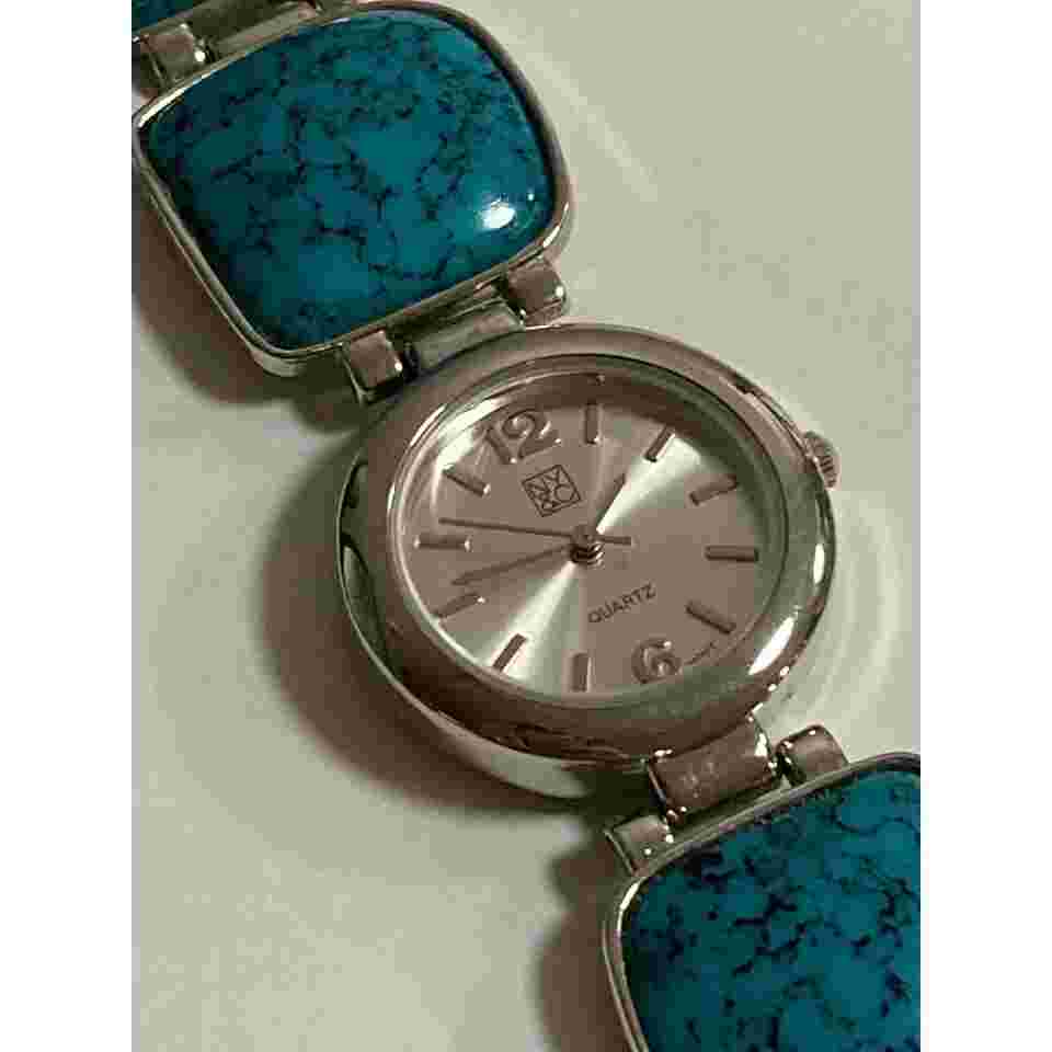 Gorgeous NY & C Faux Turquoise Silver Tone Watch Bracelet