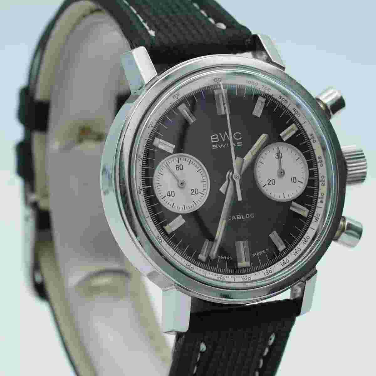 BWC Swiss Incabloc Chrono Men's Watch Steel 1 1/2in Vintage Wrist Watch Valjoux