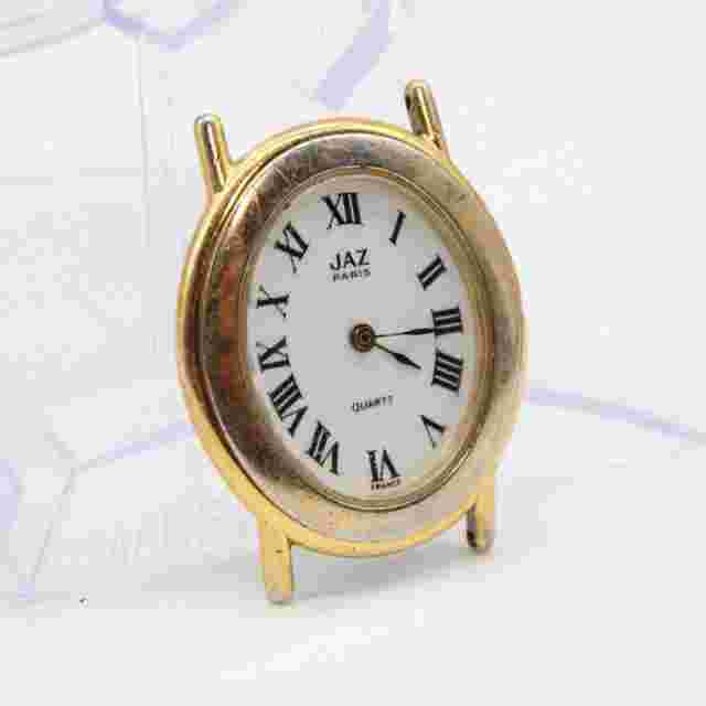 Vintage JAZ Paris Watch Face Womens Gold Tone Stainless Steel Roman Numbers Dial