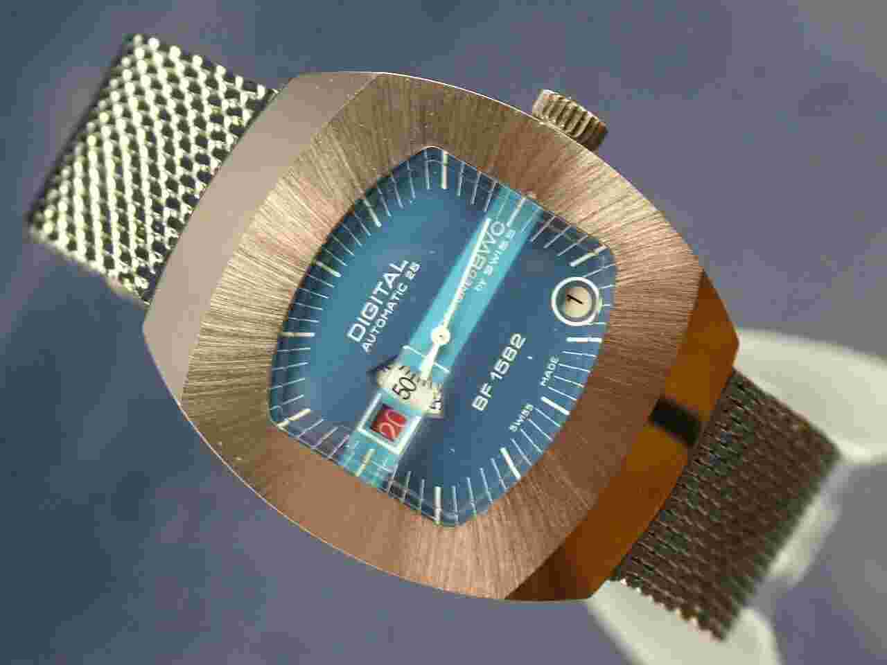 BWC Automatic 24HR Jump Hour Swiss Watch Vintage Circa 70s NOS, Serviced BF 1582