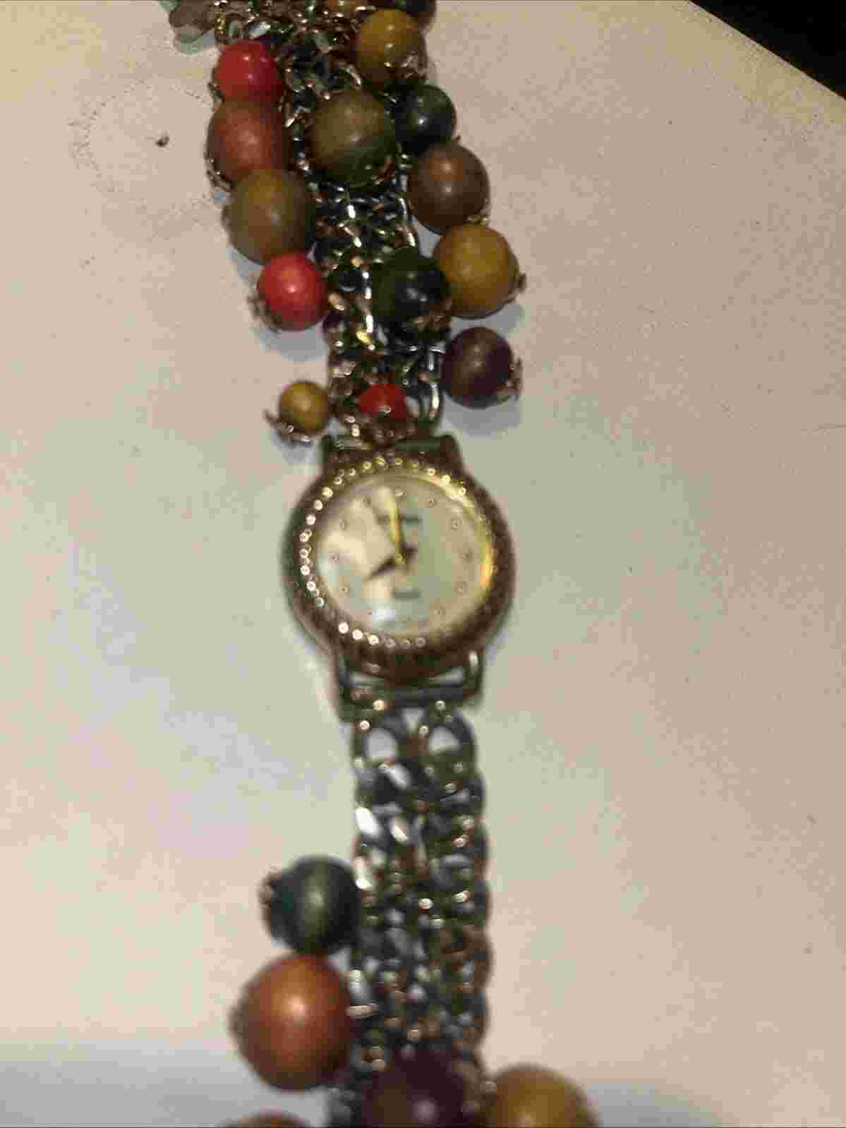 Le Baron Watch Ladies Gold Tone Mother of Pearl Beaded Band Needs Battery
