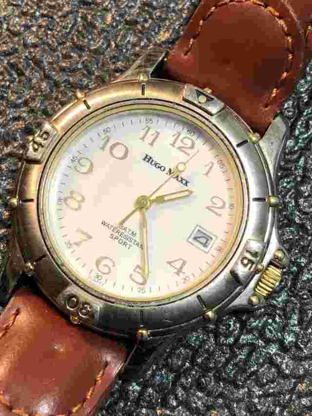 Hugo Maxx Watch Men’s Watch 18K Gold plated accents Eurodesign For Repair/Parts