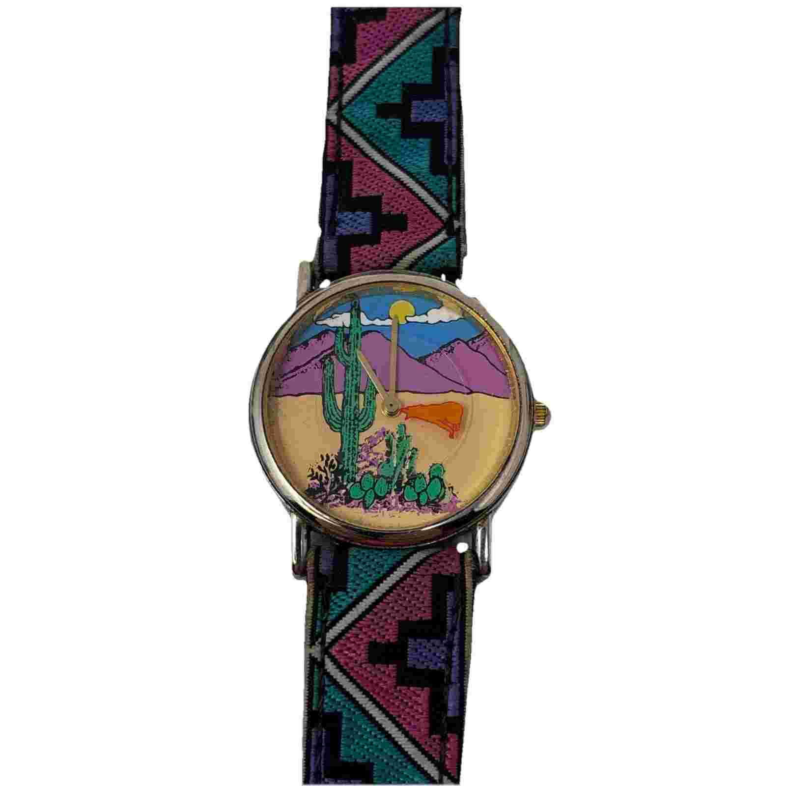 VTG Parmex Unisex Quartz Watch Desert Dial Cactus With Coyote. Working!