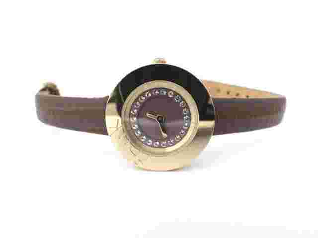 Fcuk Time F2V357 Gold Tone Case Crystal & Purple Dial Leather Band Womens Watch