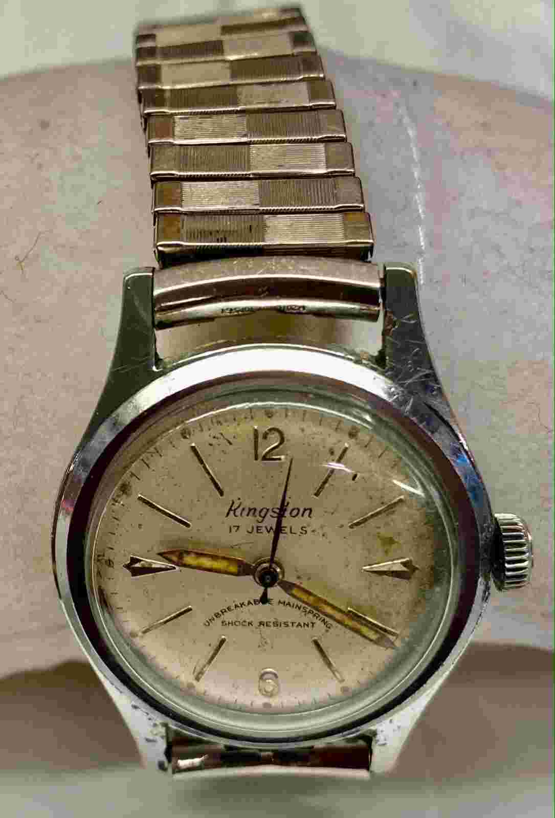 Vintage KINGSTON 17 Jewel Base Metal Bezel Mechanical Watch Runs