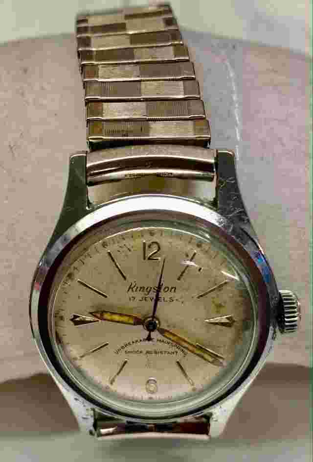 Vintage KINGSTON 17 Jewel Base Metal Bezel Mechanical Watch Runs