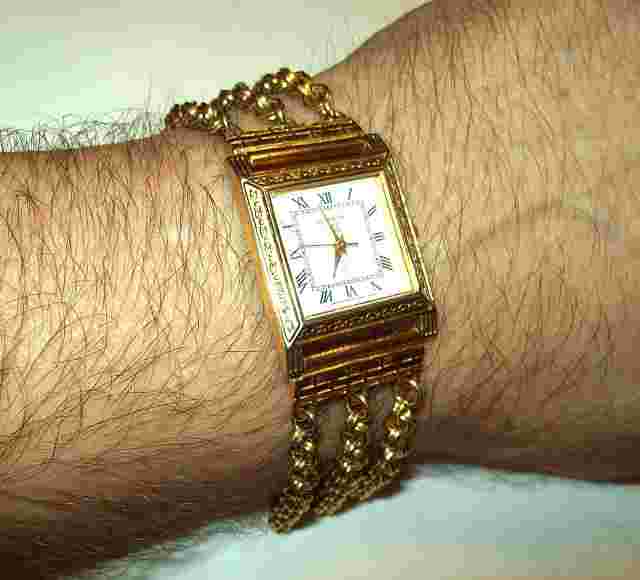 Kenneth Jay Lane Luxury Style Watch Tri-Strand Gold Bracelet Dress Vintage