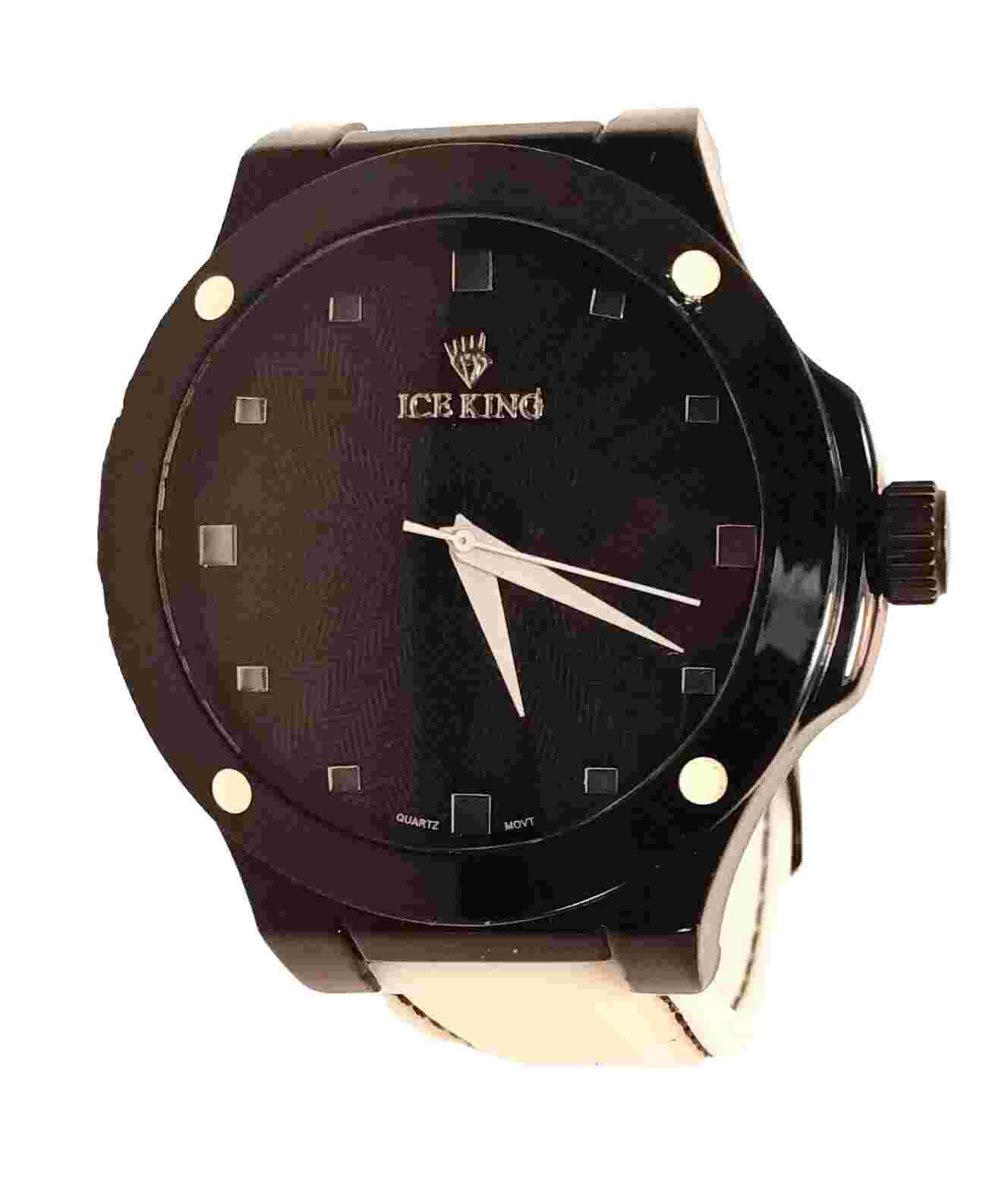 XL Ice King Mens Quartz Watch Black Case/White Silicone Band 7255 *Needs Battery