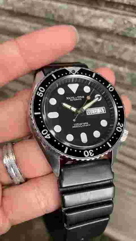 RARE Solvil Et Titus Diver Day Date Automatic ETA Swiss Made VIntage Men Watch