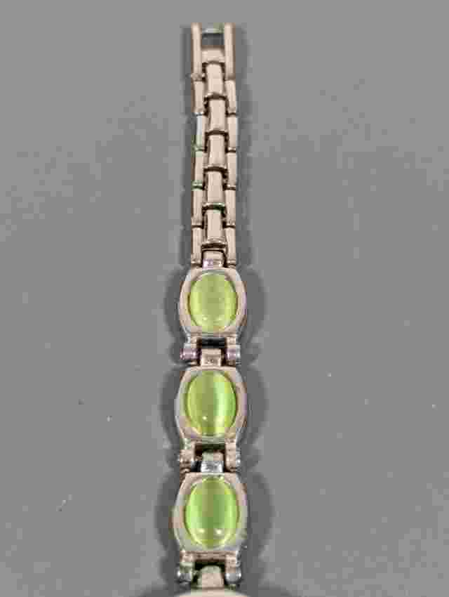 Anriya Milan Silver Tone Dial Round Case Green Cabochon Bracelet Band Watch