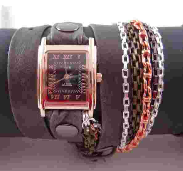 La Mer Portland Chain Wrap Rose Gold/Black Face