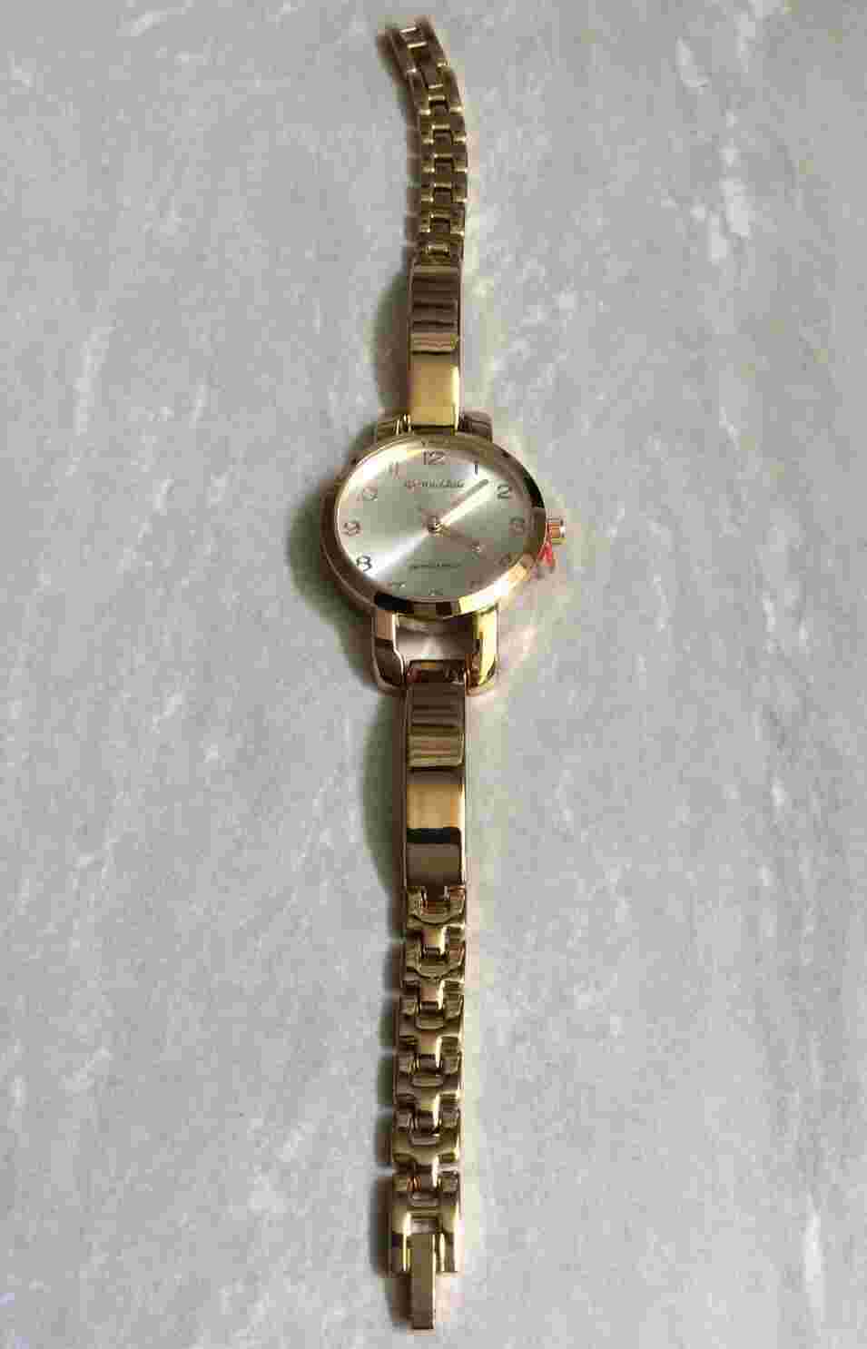 Montres Carlo Womens Watch Gold IP Waterproof Round Silver Dial Unique Link Band