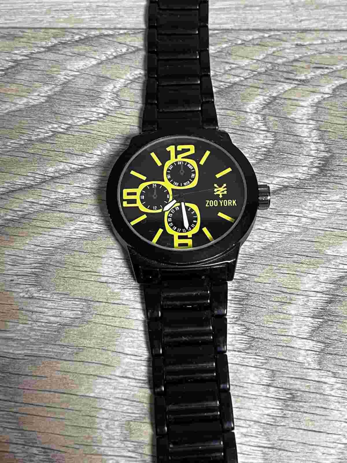 ZOO YORK 1307 washed BLACK TONE METAL DEPLOYANT MEN'S BROKEN BAND NEEDS BATTERY