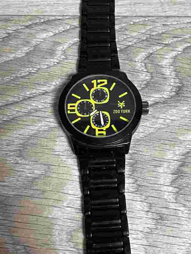 ZOO YORK 1307 washed BLACK TONE METAL DEPLOYANT MEN'S BROKEN BAND NEEDS BATTERY