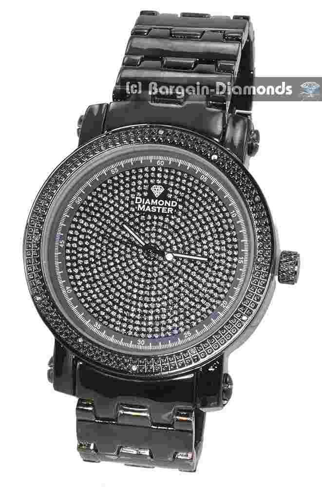 Mens Natural Diamond Black Business Clubbing Watch Bling Dial 8.5" Bracelet