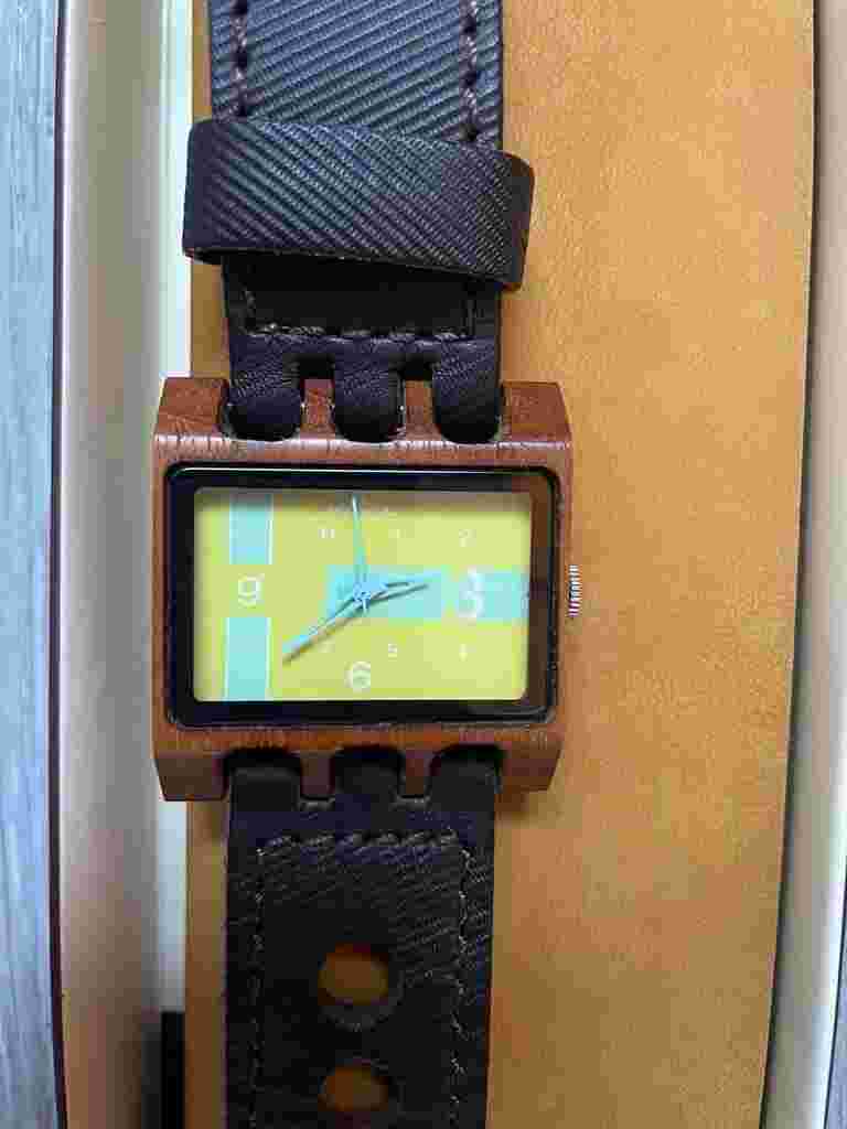 Mistura Lenzo Handmade Watch Teak Wood Yellow/Blue Dial Coffee Leather Strap