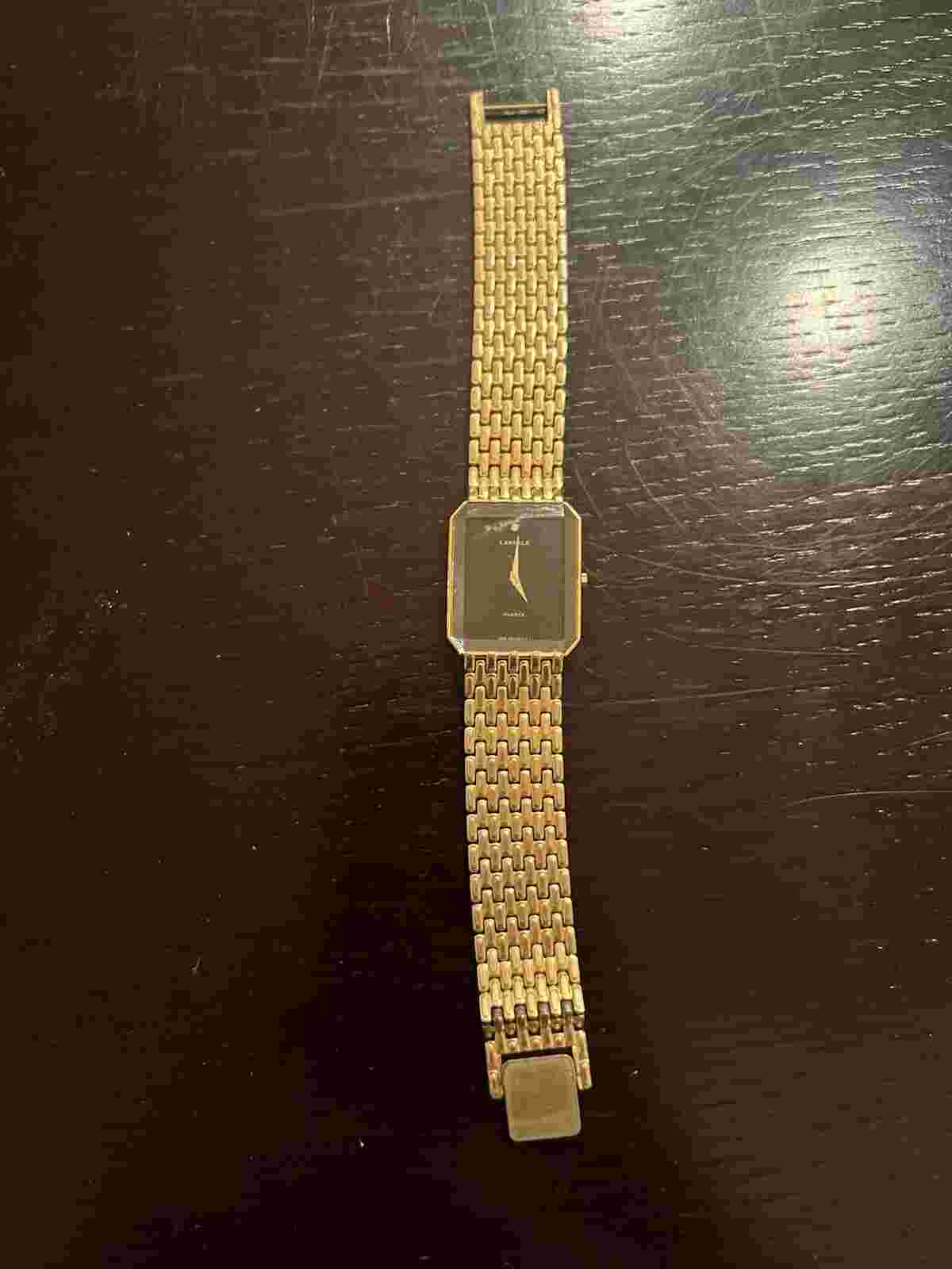Lassale Men’s Watch Quartz Diamond Accent 7N00-5A39 Gold Bracelet Black Face