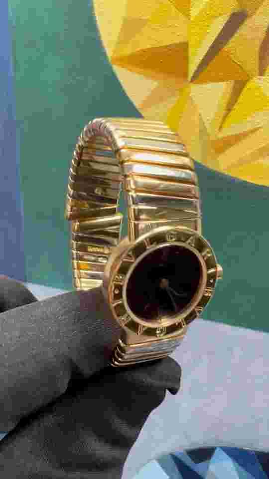 Modern BVLGARI White/Yellow Gold Tubogas Open Flex Cuff Quartz Lady 23mm Watch
