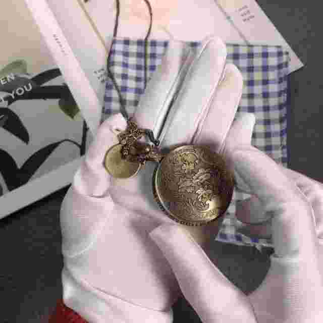 Prague Astronomical Pocket Watch Unisex Bronze Pendant Necklace Chain Vintage XL