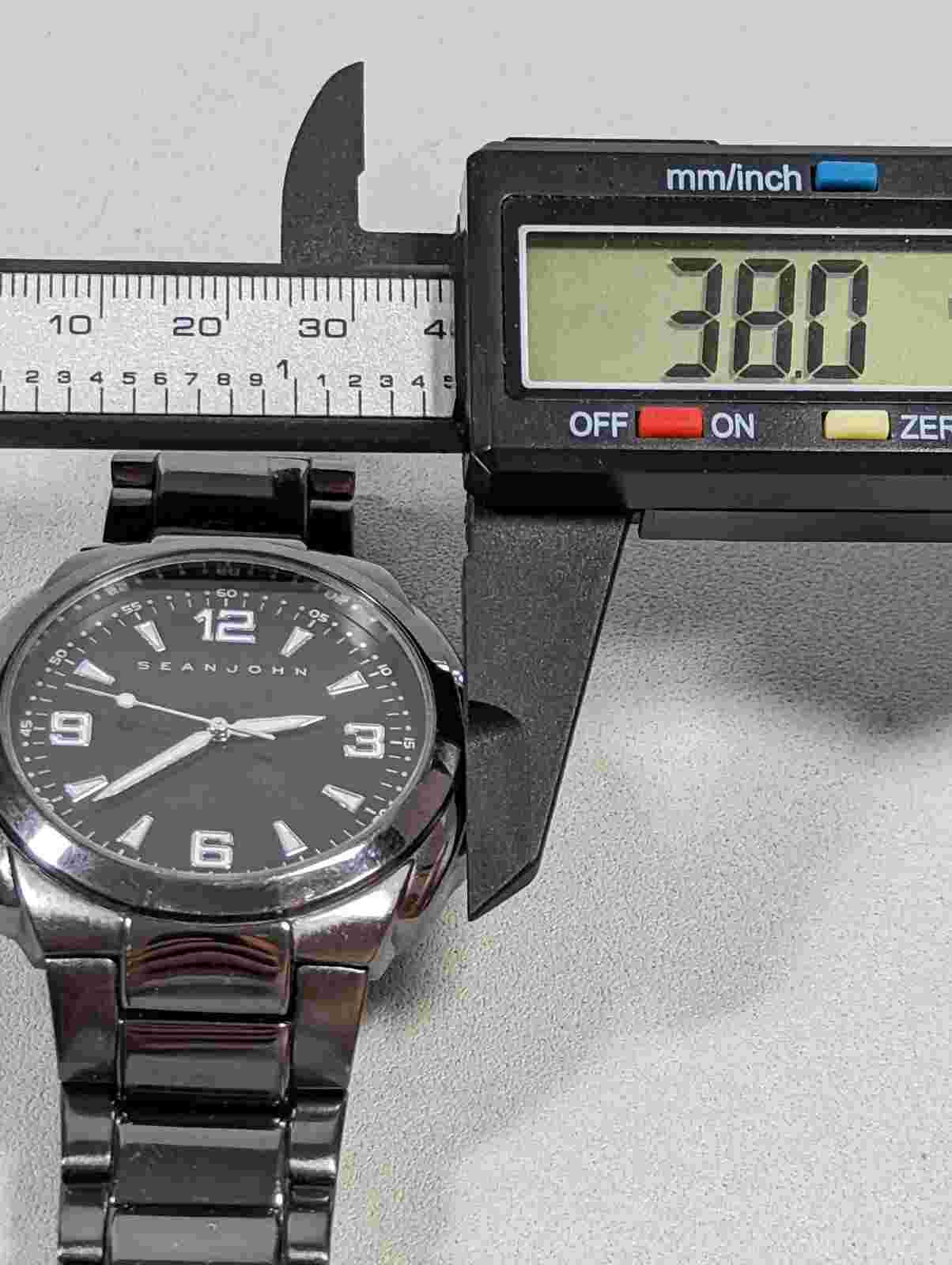 Sean John Black Dial Gunmetal Gray Link Stainless Steel Band Watch 7 Inch