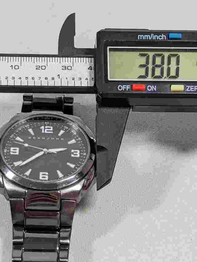 Sean John Black Dial Gunmetal Gray Link Stainless Steel Band Watch 7 Inch