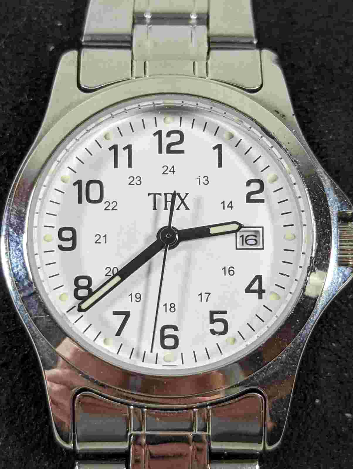 TFX White Dial Round Silver Tone Case Stainless Steel Link Band Watch
