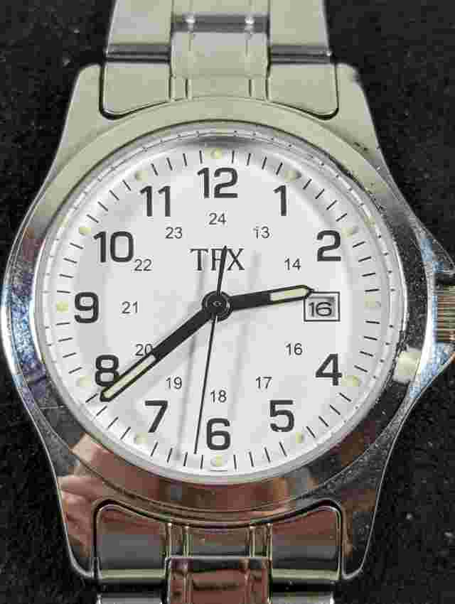 TFX White Dial Round Silver Tone Case Stainless Steel Link Band Watch