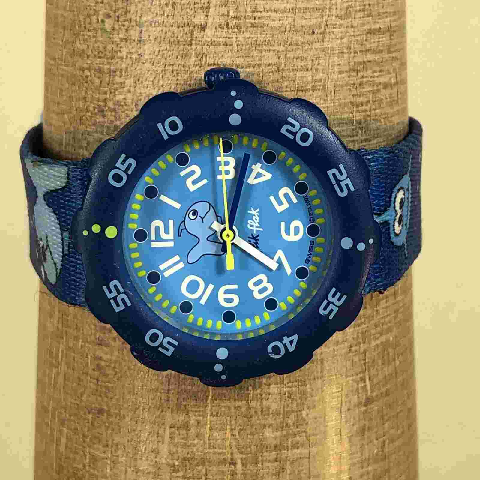 ETA 2002 Swiss Made Flik Flak Toy Watch Quartz Blue Strap Case Fish