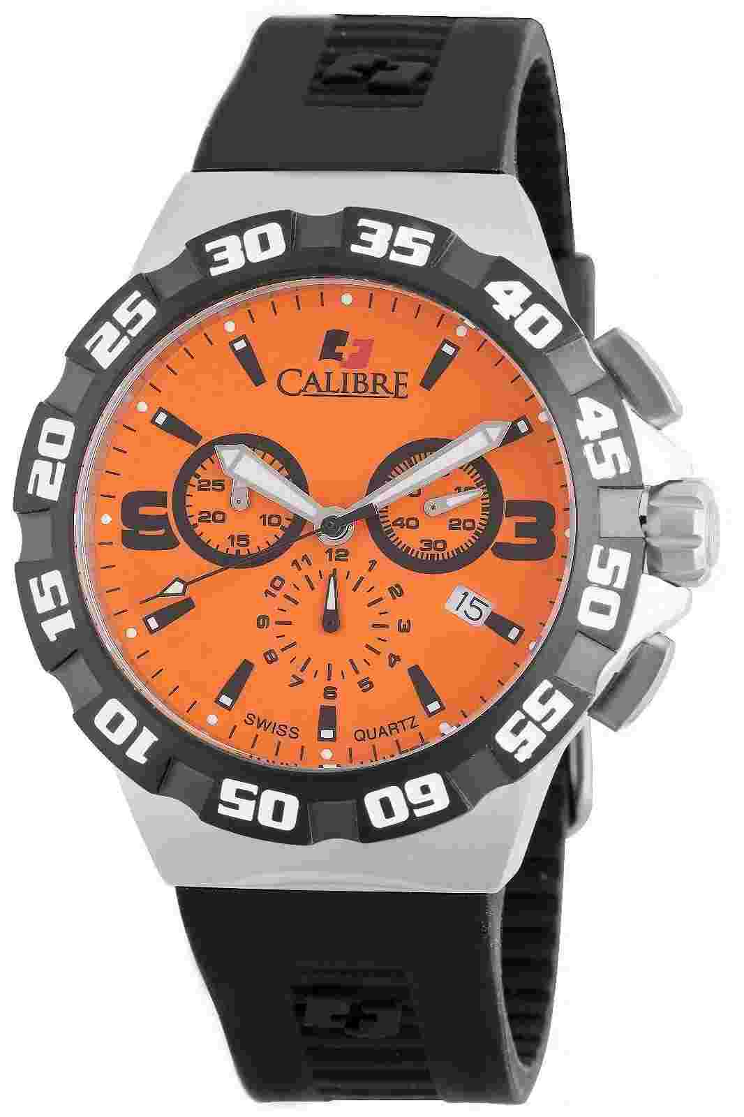 Calibre Men's SC-4L2-04-079 Lancer Chrono Orange Dial Black Rubber Watch