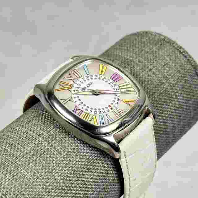 Honora Watch Womens  35mm Colorful Pearl Dial Date Silver Tone New Battery