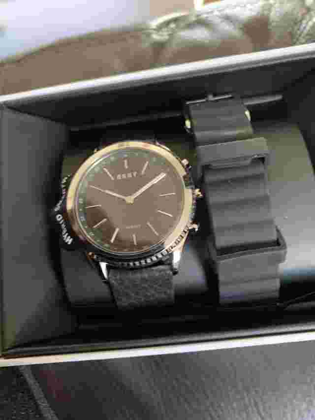 DKNY Women's 'Woodhaven Hybrid' Quartz Stainless Steel and Leather Smart Watch,