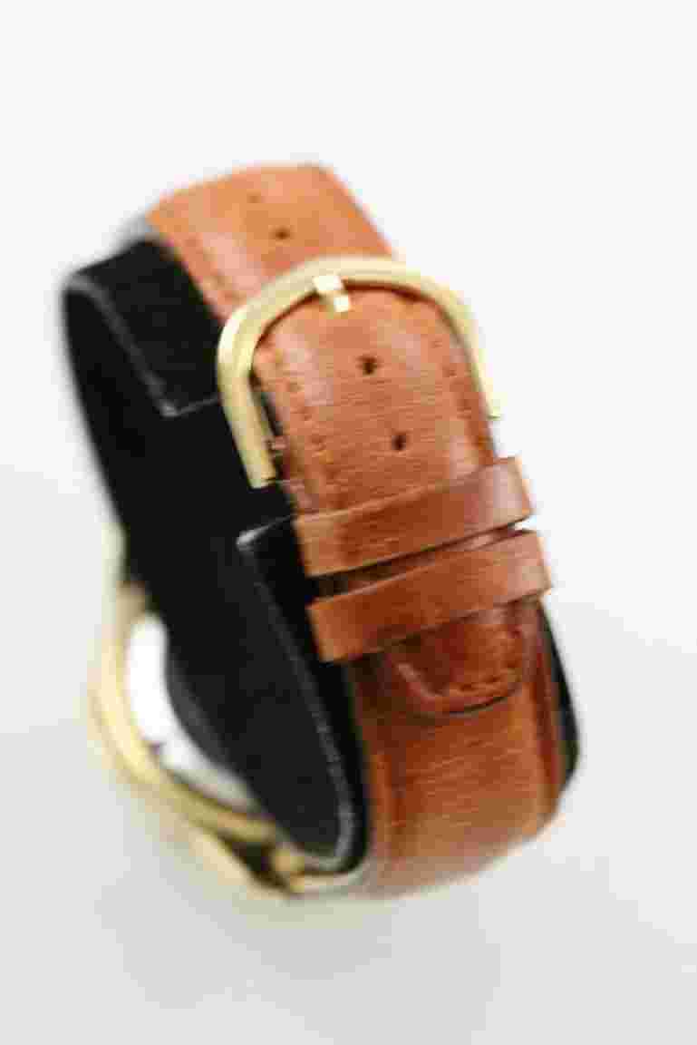 Sierra Club Watch Men Stainless Black Gold Leather Brown Date Batt Beige Quartz