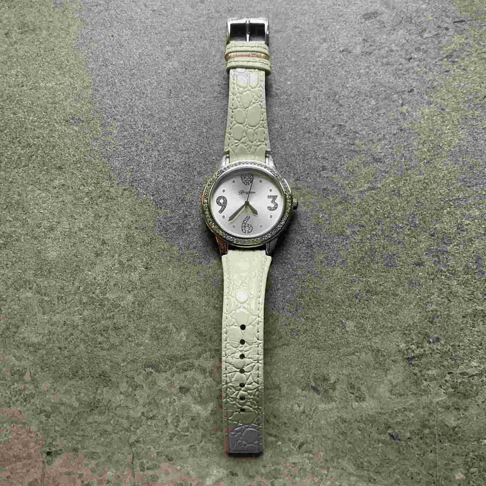 Beautiful Brighton Womens Watch Viejo 44mm Silver Tone Case Leather Band A12