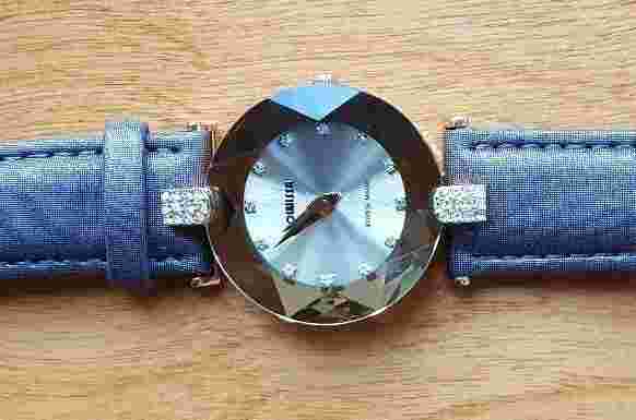 JOWISSA WOMEN'S WRISTWATCH GOLDEN FACET STRASS STAR CUT LEATHER RHINESTONE NEW