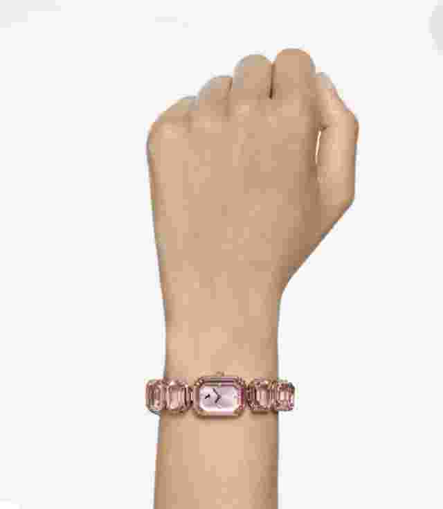Swarovski Crystal Watch Octagon Cut Bracelet, Pink, Rose Gold-tone Finish