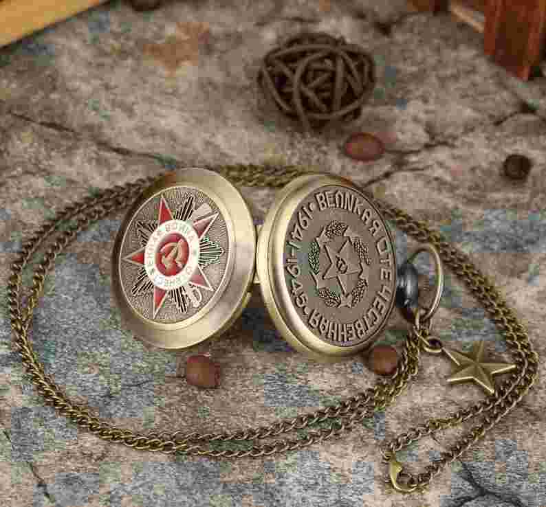 Vintage Soviet Pocket Watch Communist USSR Necklace Chain Soviet Union