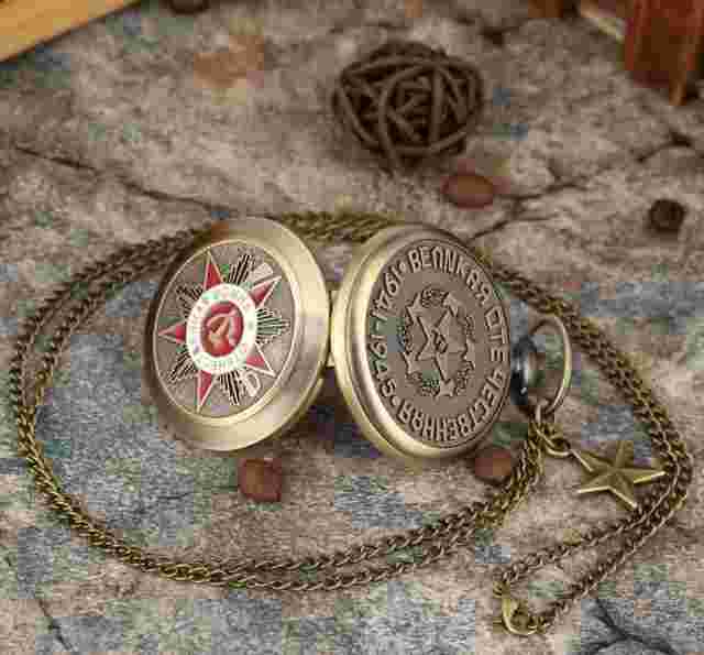 Vintage Soviet Pocket Watch Communist USSR Necklace Chain Soviet Union