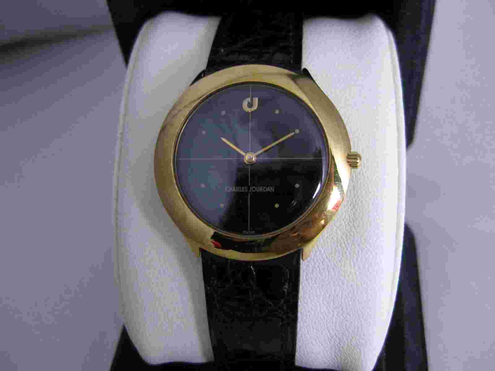 Vintage Charles Jourdan Paris wrist watch for women (Black-Round Dial)